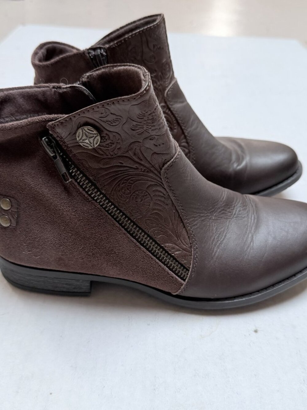 Earth Origins Brown Women Leather Double Zip‎ Up Ankle Boots Size 8.5 M Travel